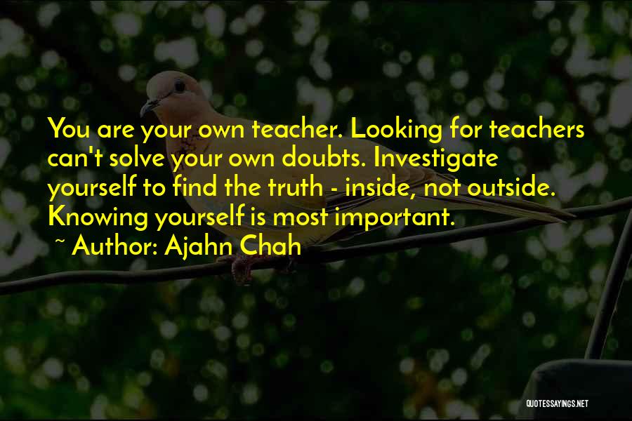 Ajahn Chah Quotes: You Are Your Own Teacher. Looking For Teachers Can't Solve Your Own Doubts. Investigate Yourself To Find The Truth -