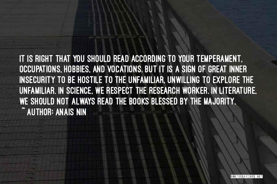 Anais Nin Quotes: It Is Right That You Should Read According To Your Temperament, Occupations, Hobbies, And Vocations. But It Is A Sign