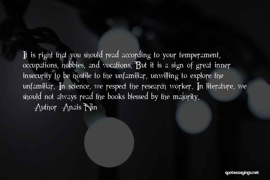 Anais Nin Quotes: It Is Right That You Should Read According To Your Temperament, Occupations, Hobbies, And Vocations. But It Is A Sign