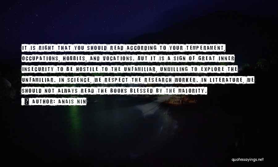 Anais Nin Quotes: It Is Right That You Should Read According To Your Temperament, Occupations, Hobbies, And Vocations. But It Is A Sign