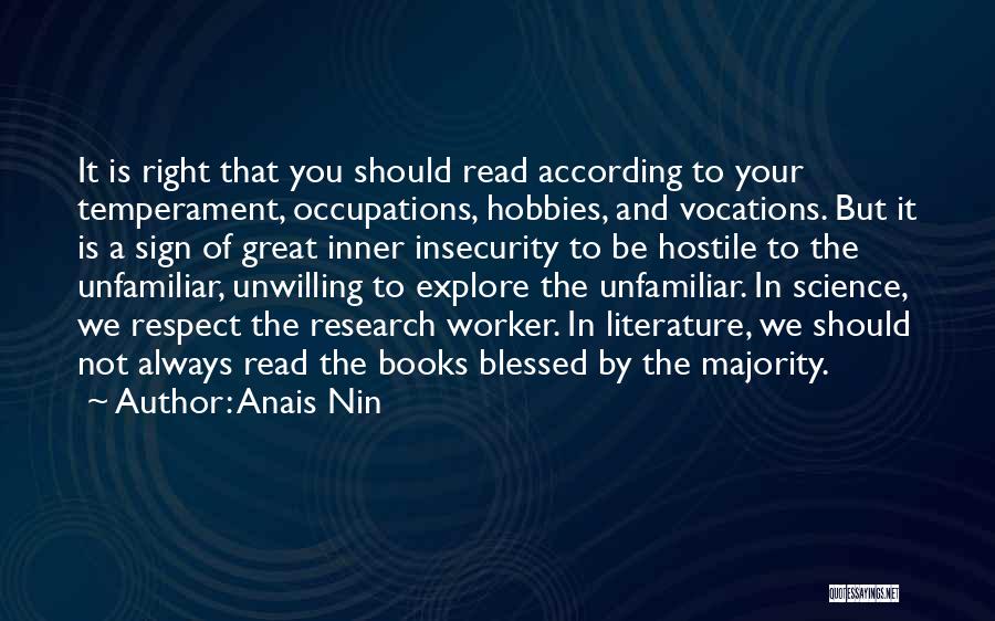 Anais Nin Quotes: It Is Right That You Should Read According To Your Temperament, Occupations, Hobbies, And Vocations. But It Is A Sign