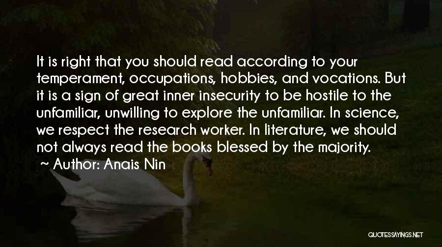 Anais Nin Quotes: It Is Right That You Should Read According To Your Temperament, Occupations, Hobbies, And Vocations. But It Is A Sign