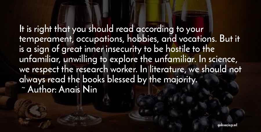 Anais Nin Quotes: It Is Right That You Should Read According To Your Temperament, Occupations, Hobbies, And Vocations. But It Is A Sign