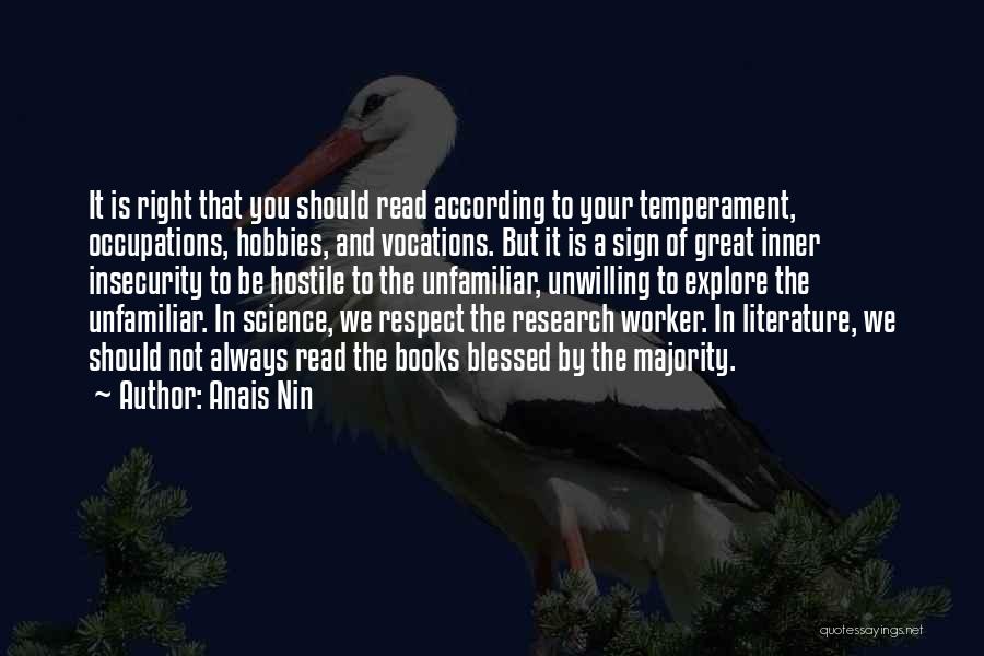 Anais Nin Quotes: It Is Right That You Should Read According To Your Temperament, Occupations, Hobbies, And Vocations. But It Is A Sign