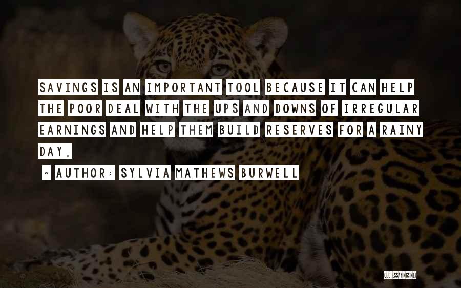 Sylvia Mathews Burwell Quotes: Savings Is An Important Tool Because It Can Help The Poor Deal With The Ups And Downs Of Irregular Earnings