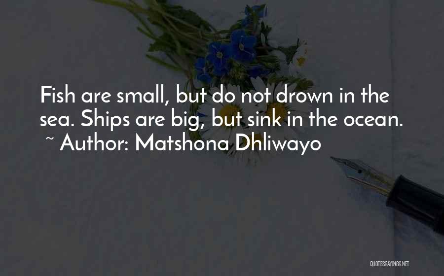 Matshona Dhliwayo Quotes: Fish Are Small, But Do Not Drown In The Sea. Ships Are Big, But Sink In The Ocean.