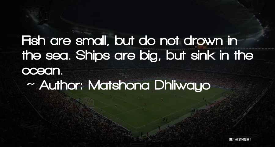 Matshona Dhliwayo Quotes: Fish Are Small, But Do Not Drown In The Sea. Ships Are Big, But Sink In The Ocean.