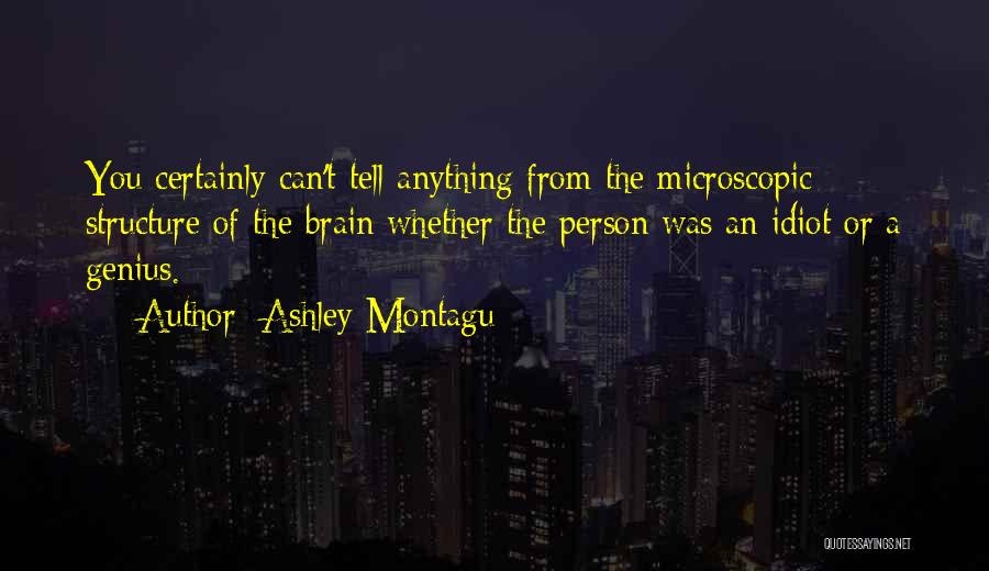 Ashley Montagu Quotes: You Certainly Can't Tell Anything From The Microscopic Structure Of The Brain Whether The Person Was An Idiot Or A
