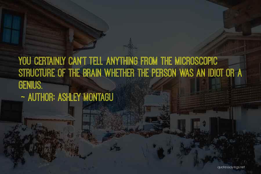 Ashley Montagu Quotes: You Certainly Can't Tell Anything From The Microscopic Structure Of The Brain Whether The Person Was An Idiot Or A