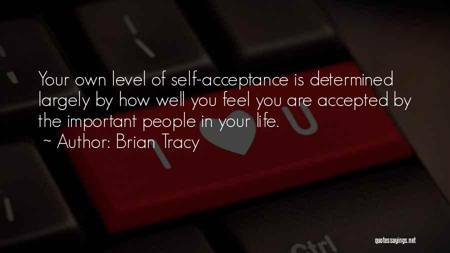 Brian Tracy Quotes: Your Own Level Of Self-acceptance Is Determined Largely By How Well You Feel You Are Accepted By The Important People