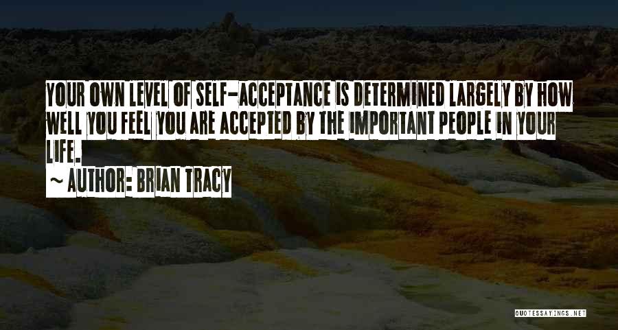 Brian Tracy Quotes: Your Own Level Of Self-acceptance Is Determined Largely By How Well You Feel You Are Accepted By The Important People