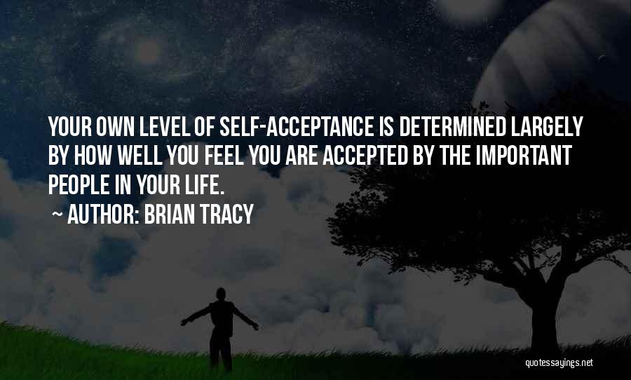 Brian Tracy Quotes: Your Own Level Of Self-acceptance Is Determined Largely By How Well You Feel You Are Accepted By The Important People