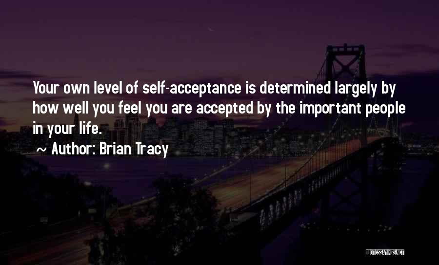 Brian Tracy Quotes: Your Own Level Of Self-acceptance Is Determined Largely By How Well You Feel You Are Accepted By The Important People