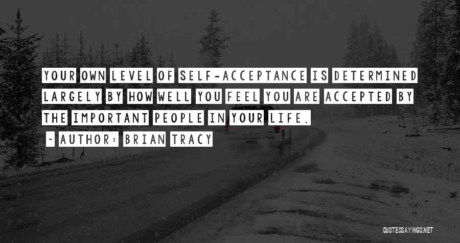 Brian Tracy Quotes: Your Own Level Of Self-acceptance Is Determined Largely By How Well You Feel You Are Accepted By The Important People