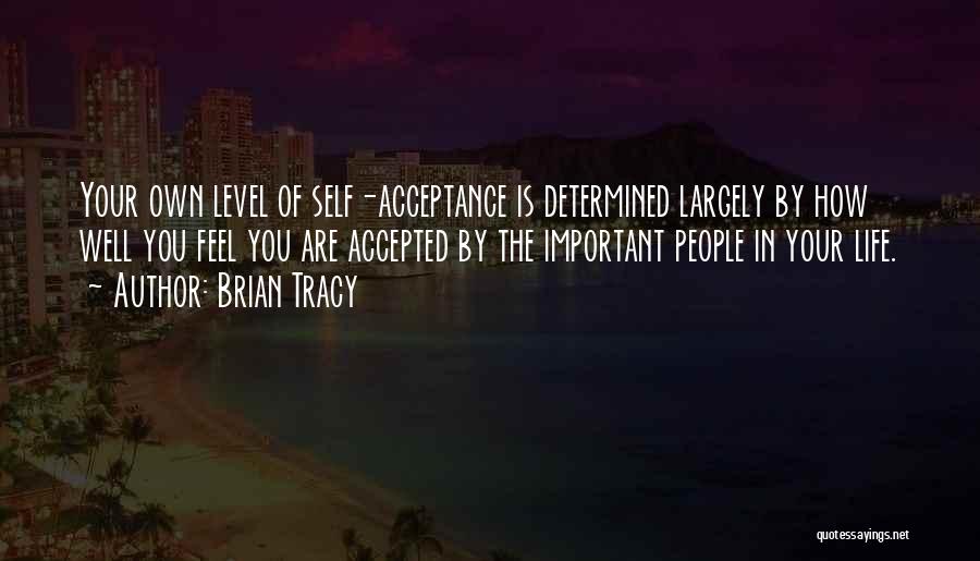 Brian Tracy Quotes: Your Own Level Of Self-acceptance Is Determined Largely By How Well You Feel You Are Accepted By The Important People