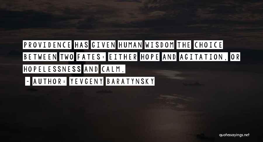 Yevgeny Baratynsky Quotes: Providence Has Given Human Wisdom The Choice Between Two Fates: Either Hope And Agitation, Or Hopelessness And Calm.