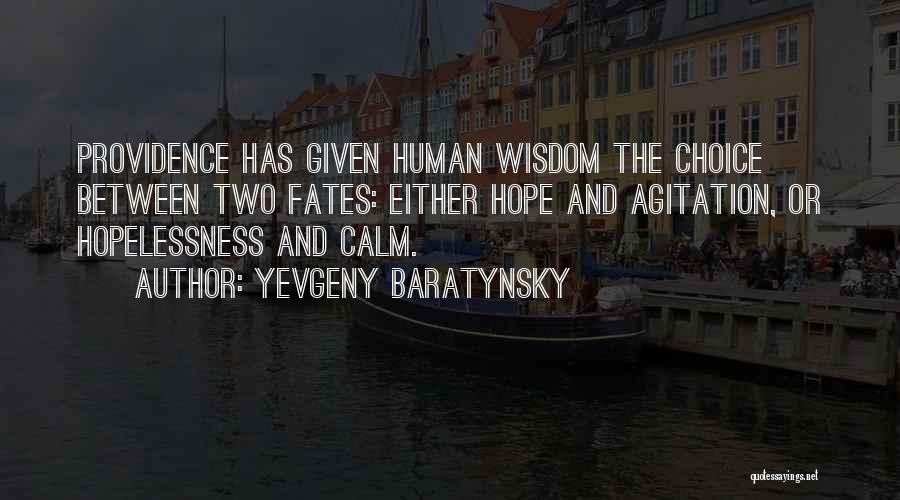 Yevgeny Baratynsky Quotes: Providence Has Given Human Wisdom The Choice Between Two Fates: Either Hope And Agitation, Or Hopelessness And Calm.