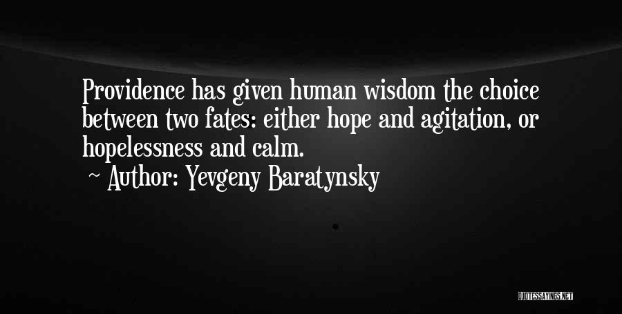 Yevgeny Baratynsky Quotes: Providence Has Given Human Wisdom The Choice Between Two Fates: Either Hope And Agitation, Or Hopelessness And Calm.