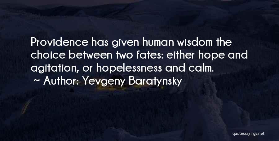 Yevgeny Baratynsky Quotes: Providence Has Given Human Wisdom The Choice Between Two Fates: Either Hope And Agitation, Or Hopelessness And Calm.