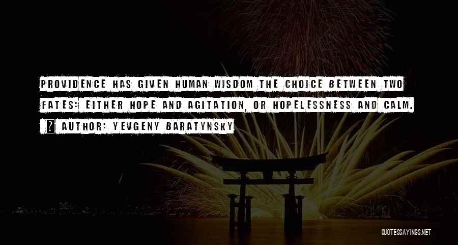 Yevgeny Baratynsky Quotes: Providence Has Given Human Wisdom The Choice Between Two Fates: Either Hope And Agitation, Or Hopelessness And Calm.