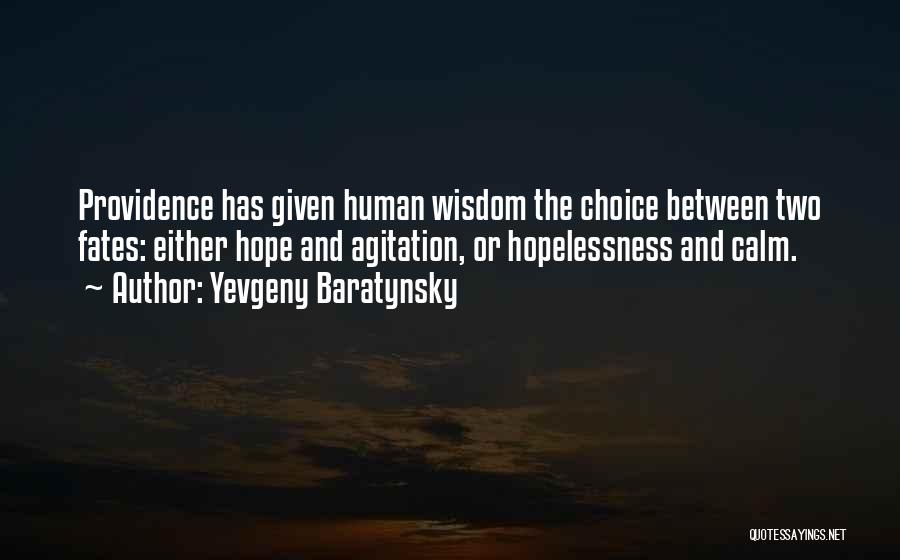 Yevgeny Baratynsky Quotes: Providence Has Given Human Wisdom The Choice Between Two Fates: Either Hope And Agitation, Or Hopelessness And Calm.