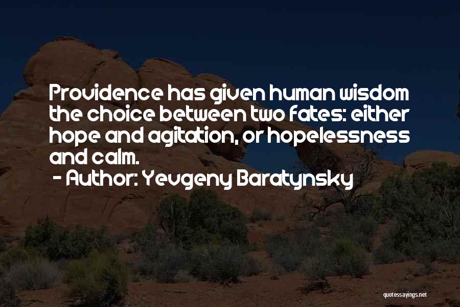Yevgeny Baratynsky Quotes: Providence Has Given Human Wisdom The Choice Between Two Fates: Either Hope And Agitation, Or Hopelessness And Calm.