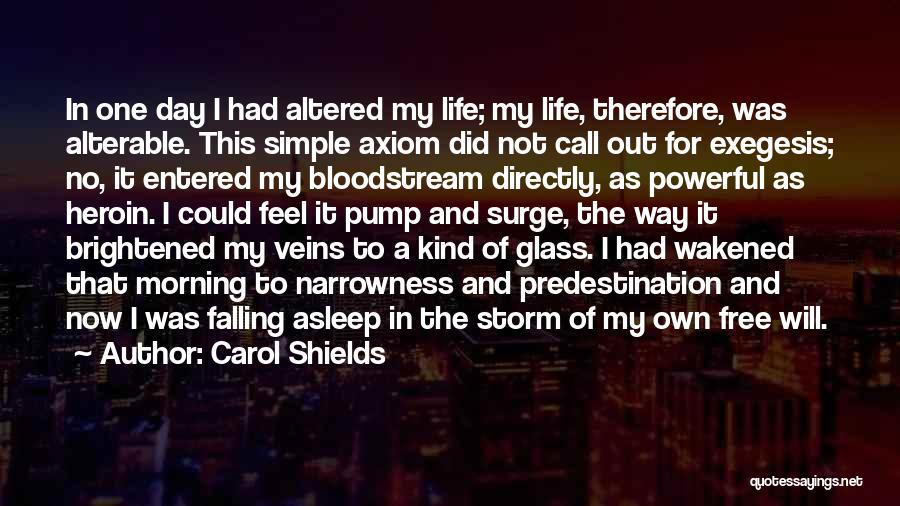 Carol Shields Quotes: In One Day I Had Altered My Life; My Life, Therefore, Was Alterable. This Simple Axiom Did Not Call Out