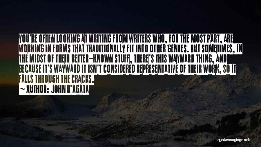 John D'Agata Quotes: You're Often Looking At Writing From Writers Who, For The Most Part, Are Working In Forms That Traditionally Fit Into