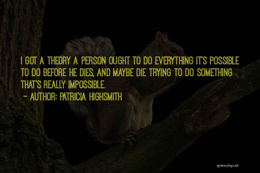 Patricia Highsmith Quotes: I Got A Theory A Person Ought To Do Everything It's Possible To Do Before He Dies, And Maybe Die