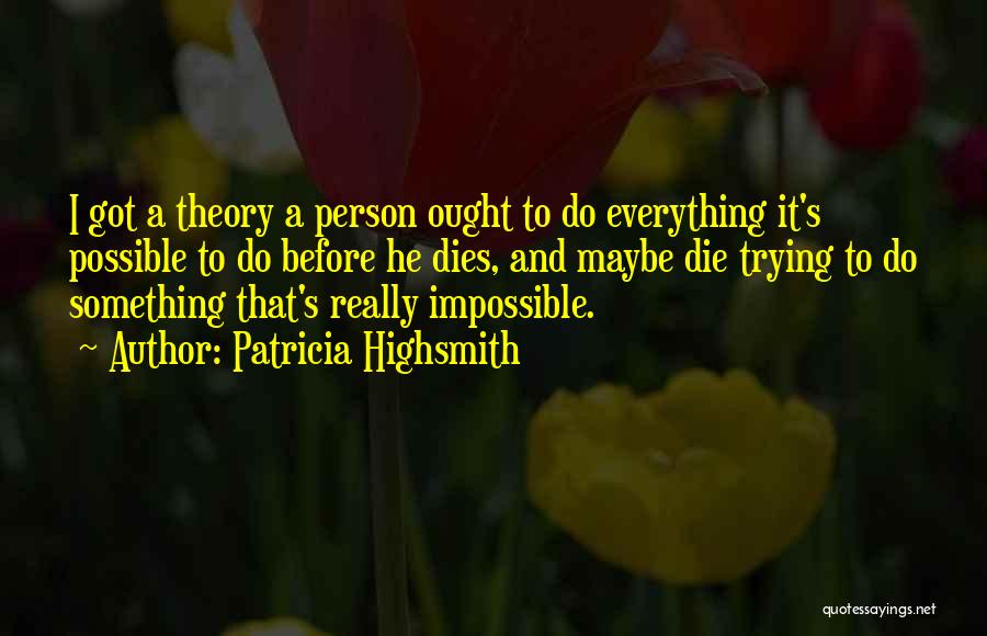 Patricia Highsmith Quotes: I Got A Theory A Person Ought To Do Everything It's Possible To Do Before He Dies, And Maybe Die