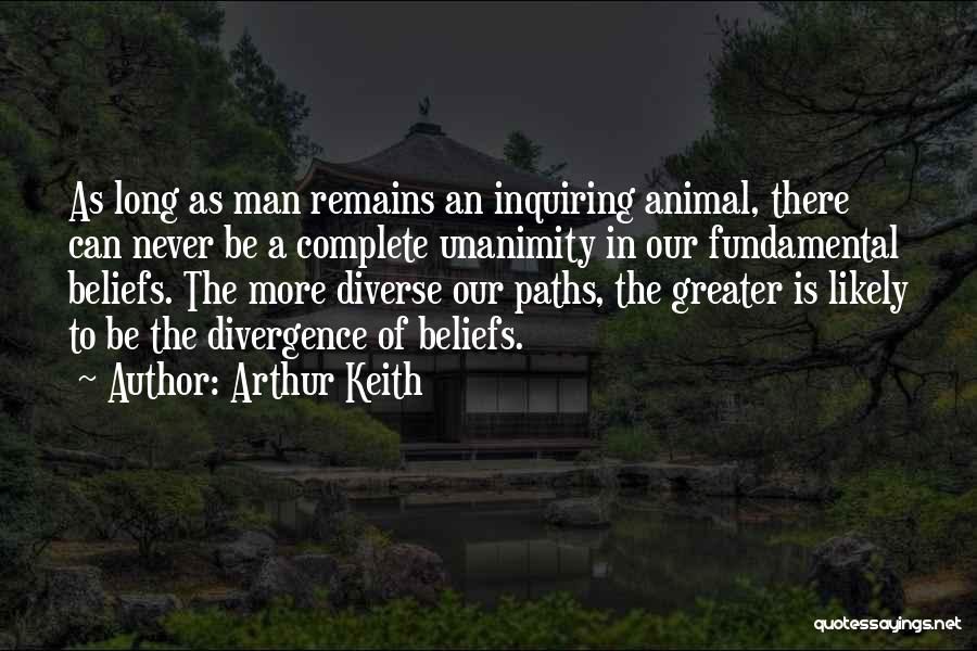 Arthur Keith Quotes: As Long As Man Remains An Inquiring Animal, There Can Never Be A Complete Unanimity In Our Fundamental Beliefs. The