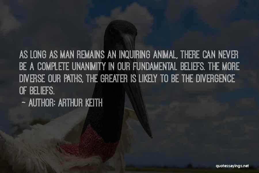 Arthur Keith Quotes: As Long As Man Remains An Inquiring Animal, There Can Never Be A Complete Unanimity In Our Fundamental Beliefs. The