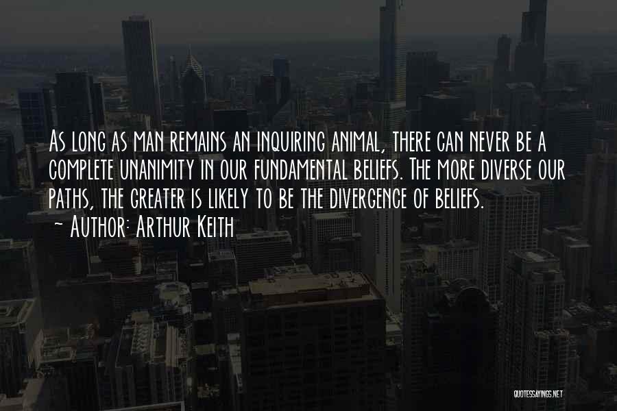 Arthur Keith Quotes: As Long As Man Remains An Inquiring Animal, There Can Never Be A Complete Unanimity In Our Fundamental Beliefs. The