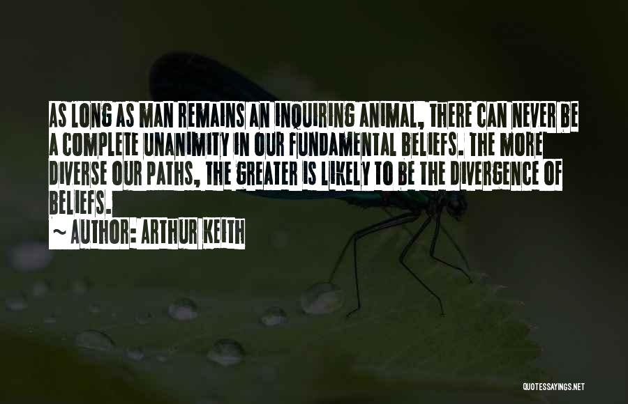 Arthur Keith Quotes: As Long As Man Remains An Inquiring Animal, There Can Never Be A Complete Unanimity In Our Fundamental Beliefs. The