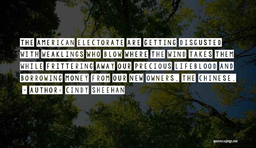 Cindy Sheehan Quotes: The American Electorate Are Getting Disgusted With Weaklings Who Blow Where The Wind Takes Them While Frittering Away Our Precious