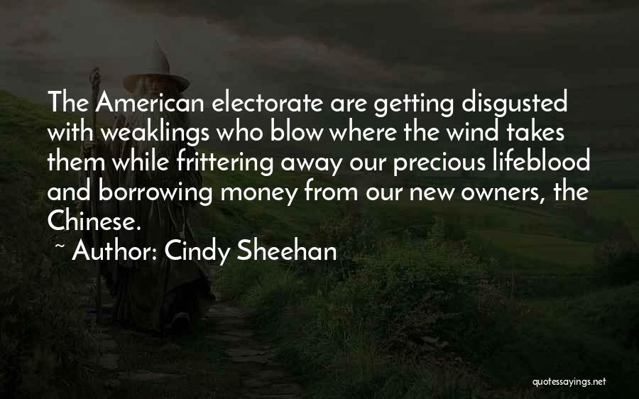 Cindy Sheehan Quotes: The American Electorate Are Getting Disgusted With Weaklings Who Blow Where The Wind Takes Them While Frittering Away Our Precious