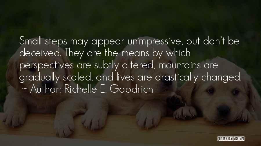 Richelle E. Goodrich Quotes: Small Steps May Appear Unimpressive, But Don't Be Deceived. They Are The Means By Which Perspectives Are Subtly Altered, Mountains