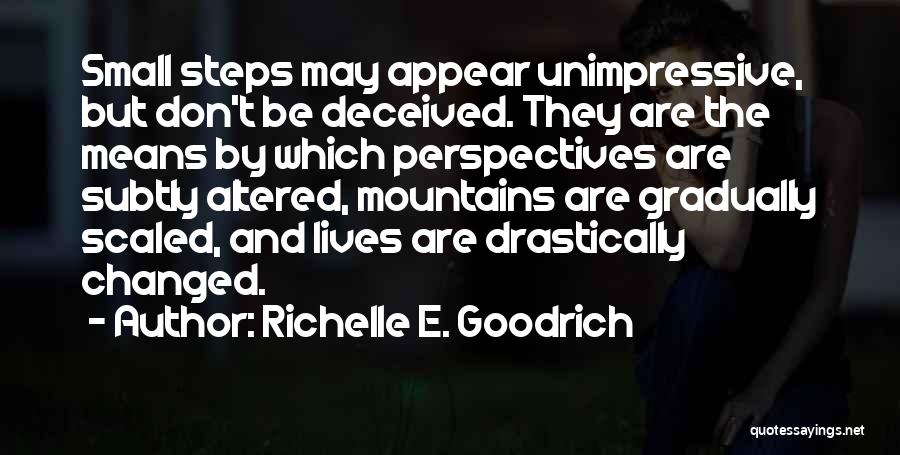 Richelle E. Goodrich Quotes: Small Steps May Appear Unimpressive, But Don't Be Deceived. They Are The Means By Which Perspectives Are Subtly Altered, Mountains