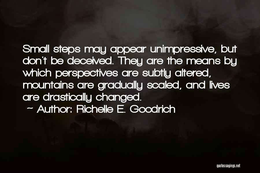 Richelle E. Goodrich Quotes: Small Steps May Appear Unimpressive, But Don't Be Deceived. They Are The Means By Which Perspectives Are Subtly Altered, Mountains