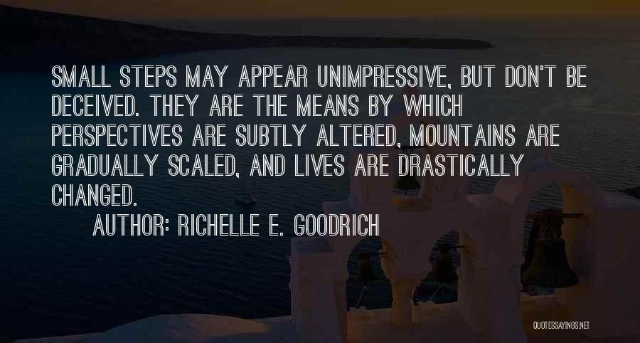 Richelle E. Goodrich Quotes: Small Steps May Appear Unimpressive, But Don't Be Deceived. They Are The Means By Which Perspectives Are Subtly Altered, Mountains