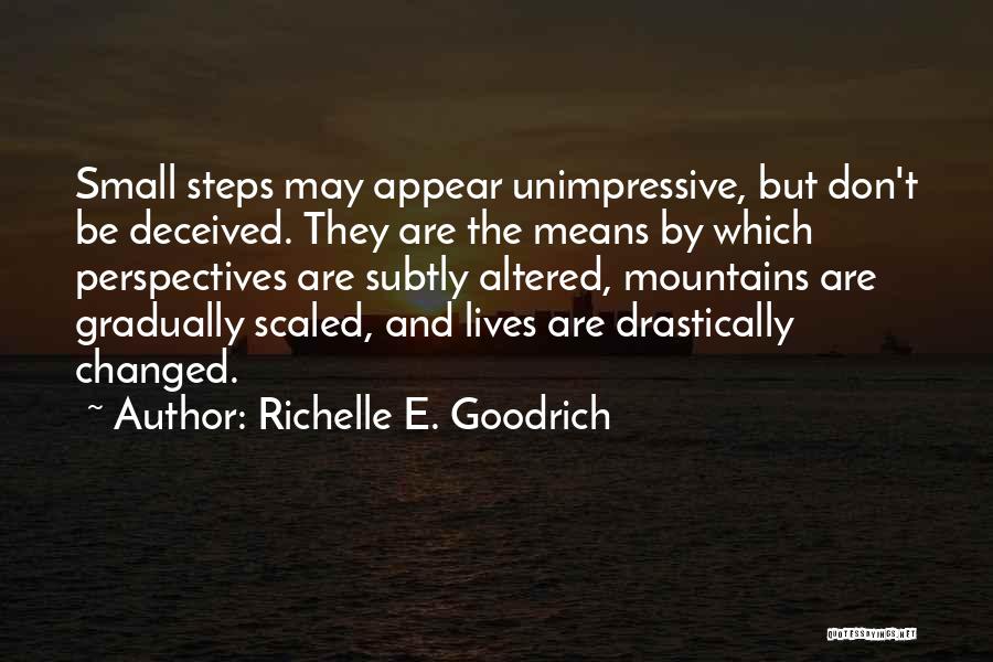 Richelle E. Goodrich Quotes: Small Steps May Appear Unimpressive, But Don't Be Deceived. They Are The Means By Which Perspectives Are Subtly Altered, Mountains