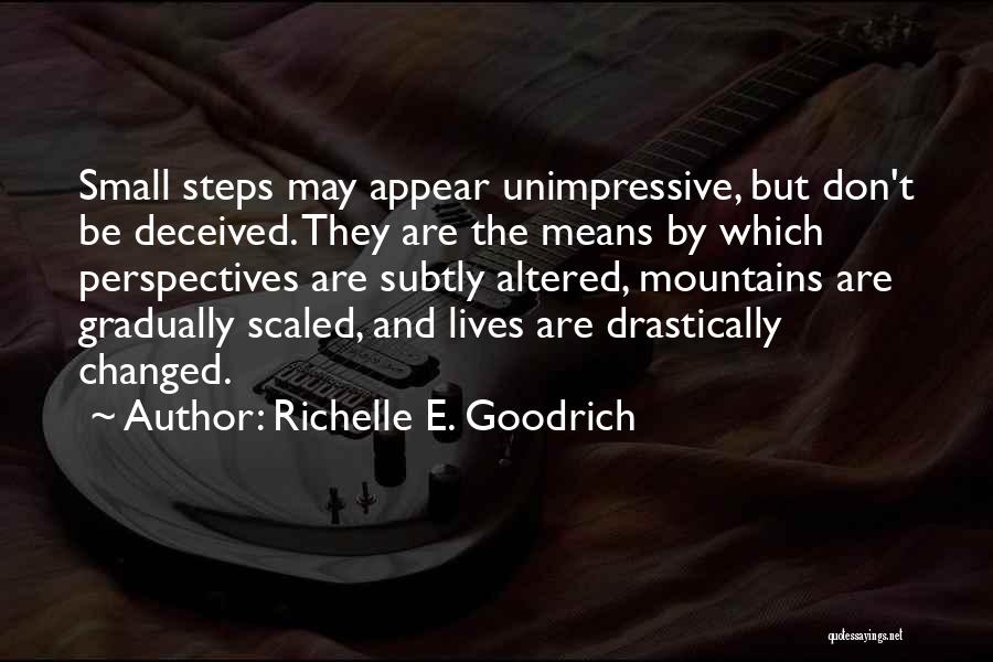 Richelle E. Goodrich Quotes: Small Steps May Appear Unimpressive, But Don't Be Deceived. They Are The Means By Which Perspectives Are Subtly Altered, Mountains