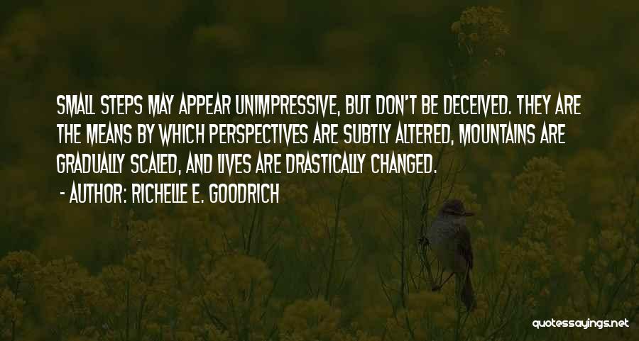 Richelle E. Goodrich Quotes: Small Steps May Appear Unimpressive, But Don't Be Deceived. They Are The Means By Which Perspectives Are Subtly Altered, Mountains