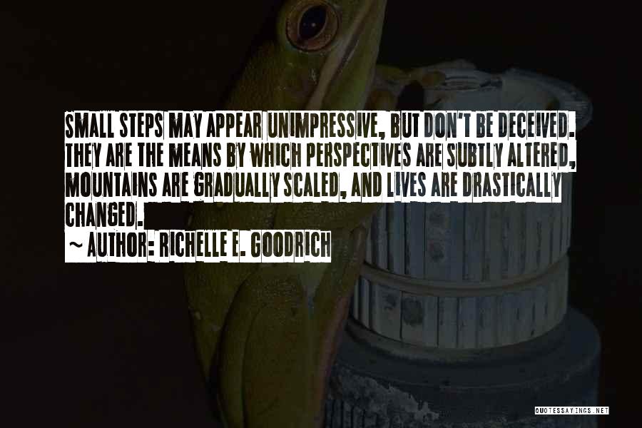 Richelle E. Goodrich Quotes: Small Steps May Appear Unimpressive, But Don't Be Deceived. They Are The Means By Which Perspectives Are Subtly Altered, Mountains