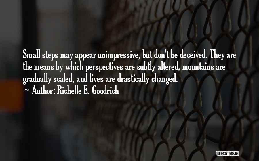 Richelle E. Goodrich Quotes: Small Steps May Appear Unimpressive, But Don't Be Deceived. They Are The Means By Which Perspectives Are Subtly Altered, Mountains