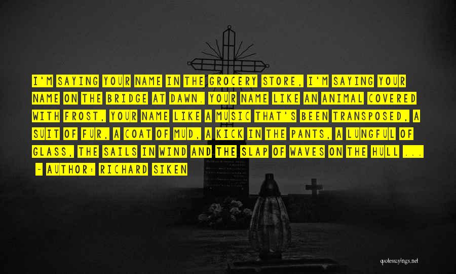 Richard Siken Quotes: I'm Saying Your Name In The Grocery Store, I'm Saying Your Name On The Bridge At Dawn. Your Name Like