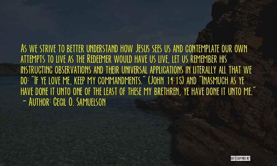 Cecil O. Samuelson Quotes: As We Strive To Better Understand How Jesus Sees Us And Contemplate Our Own Attempts To Live As The Redeemer
