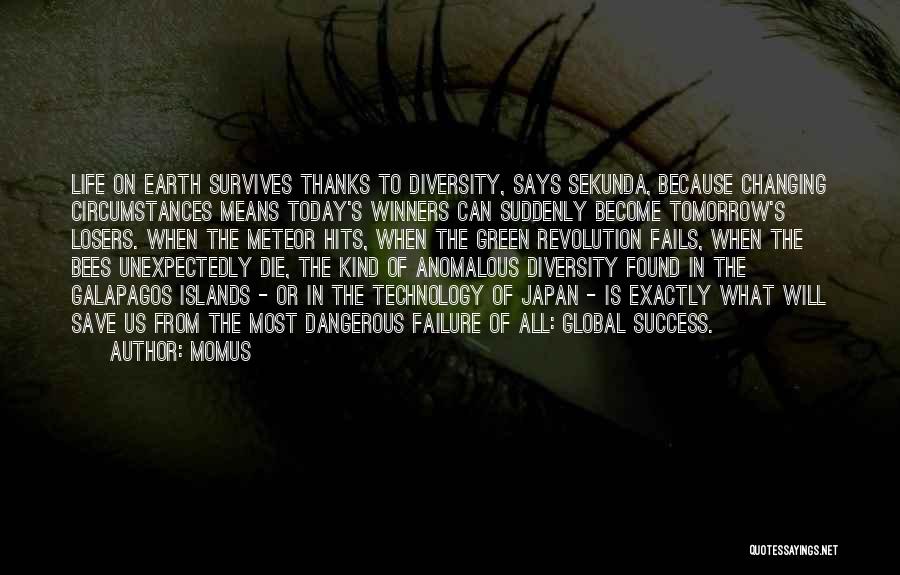 Momus Quotes: Life On Earth Survives Thanks To Diversity, Says Sekunda, Because Changing Circumstances Means Today's Winners Can Suddenly Become Tomorrow's Losers.