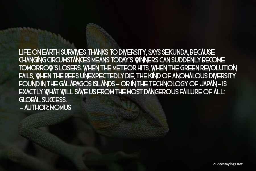 Momus Quotes: Life On Earth Survives Thanks To Diversity, Says Sekunda, Because Changing Circumstances Means Today's Winners Can Suddenly Become Tomorrow's Losers.