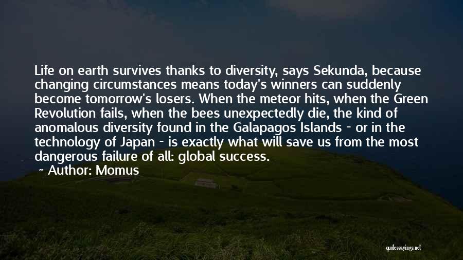 Momus Quotes: Life On Earth Survives Thanks To Diversity, Says Sekunda, Because Changing Circumstances Means Today's Winners Can Suddenly Become Tomorrow's Losers.